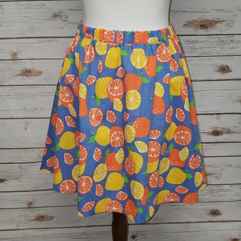Urban Renewal Blue Citrus Print Skater Skirt